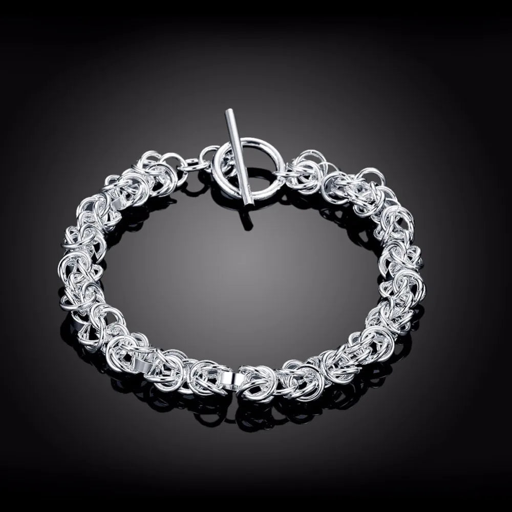 Lekani 6mm Wide 925 stamp silver color 20cm Link Chain Bracelet For Men Fine Jewelry Wholesale Ot Claps Cuff Bracelets Bangles