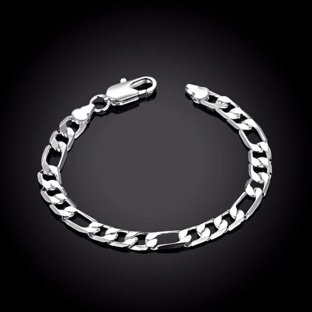 Lekani 8mm Men Figaro Chain Bracelet 925 Silver Cuff Bangles 925 stamp silver color Fine Jewelry 8 Inch Link Bracelet For Men