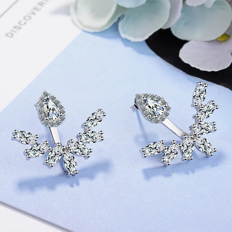 925 silver needle Flower Stud Earrings Double Sided Clear Cz Cubic Zirconia Earring For Women Wedding Engagement Fine Jewelry