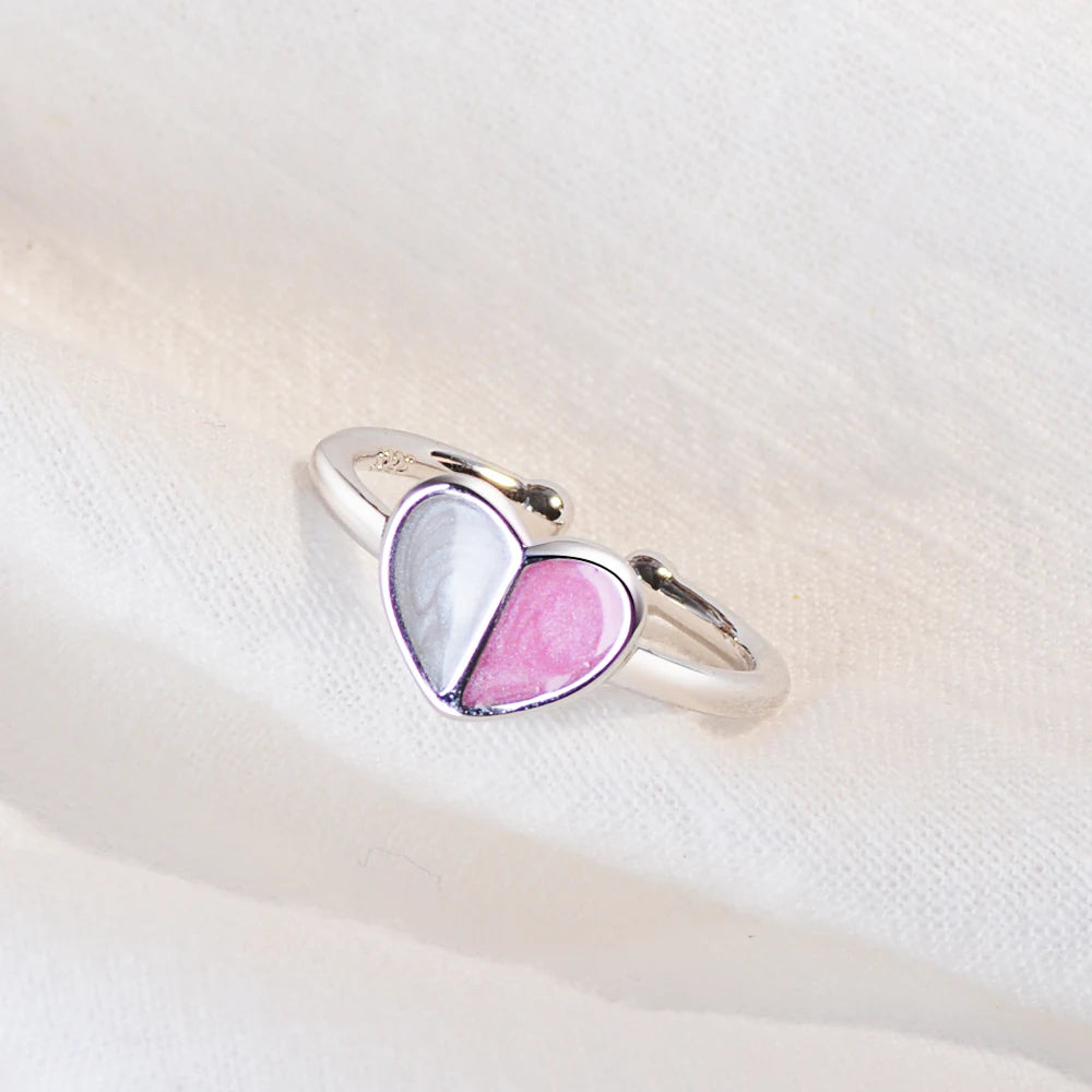 Sweet Ice Cream Heart Ring For Women Girl Adjustable 925 Sterling Silver Rings Bague Anillos S-r470
