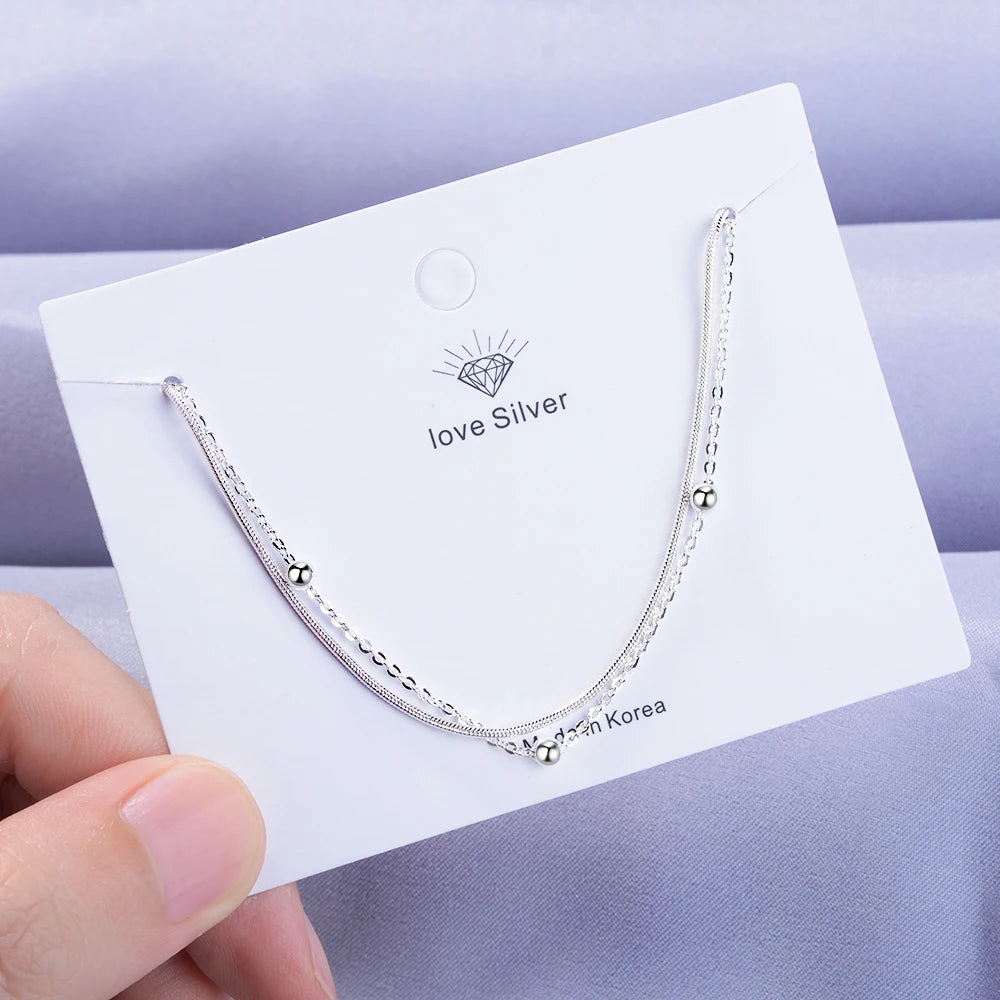 Simple Fashion 925 Sterling Silver Bracelet For Women Beads Double Chain Pulseira Bracelets Bangles Gift S-b127