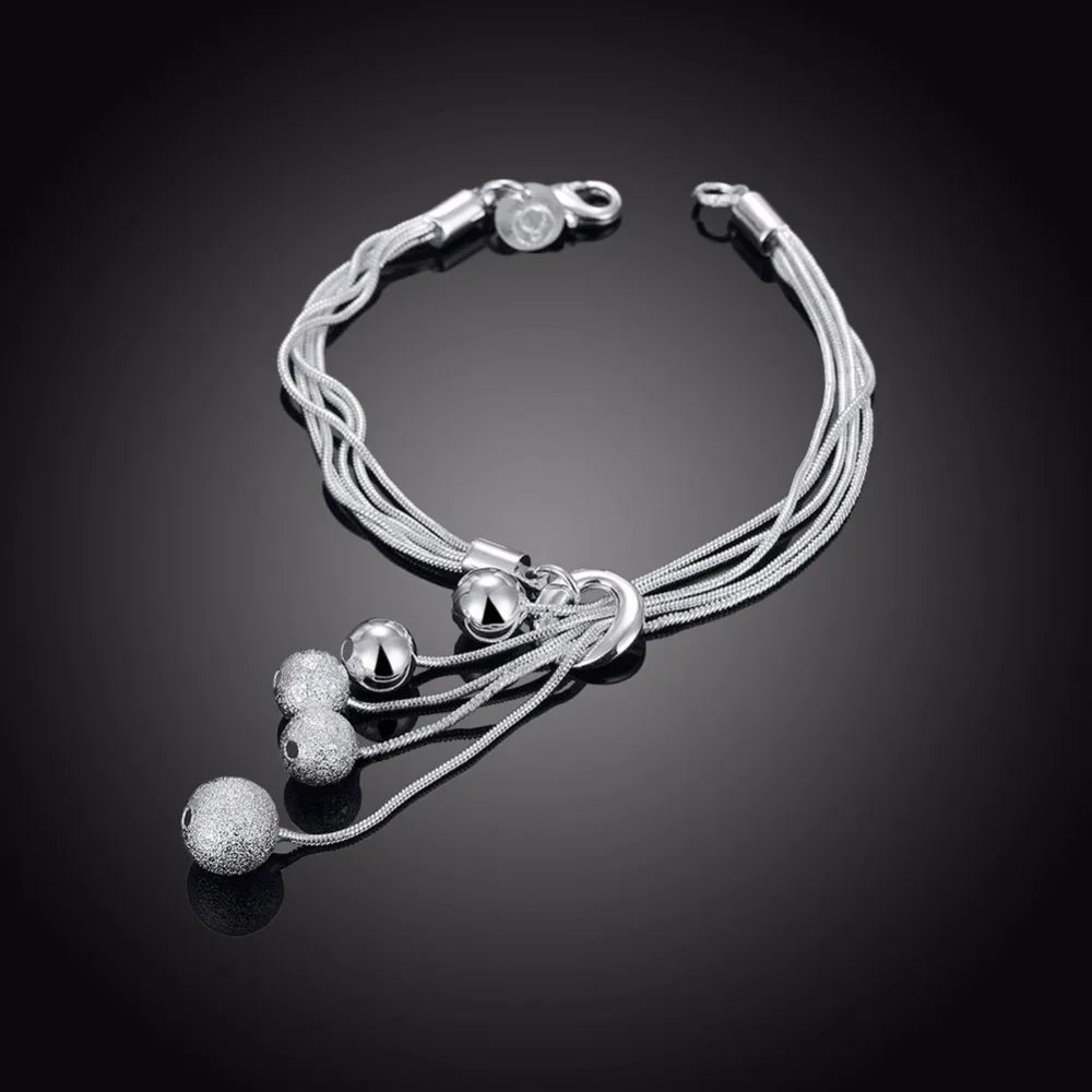 Lekani  Bangle Bracelet Femme 925 stamp silver color Fine Jewelry Five Ball Bracelet Charm Pulseira For Women High-quality