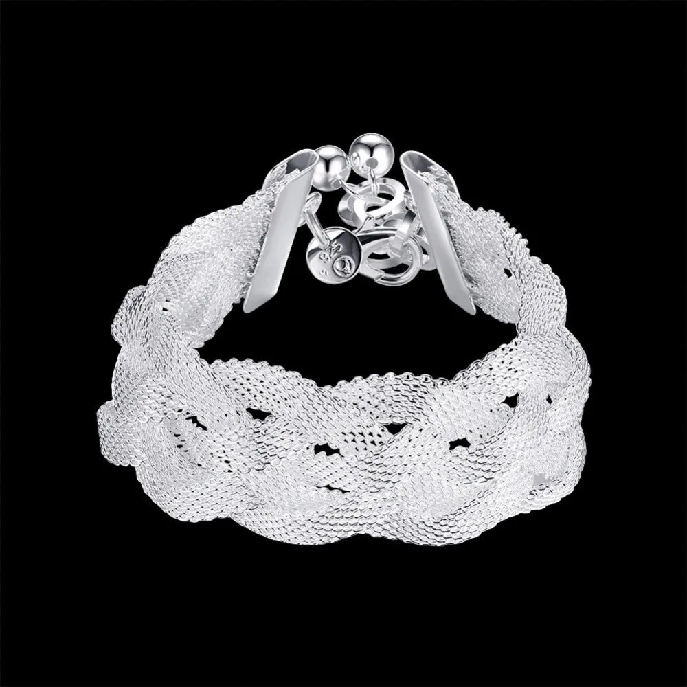 Lekani 21cm Mesh Cross Bracelets 2.5cm Big Width Twist Bangles Fine Jewelry 925 stamp silver color Bangles Pulseira De Prata