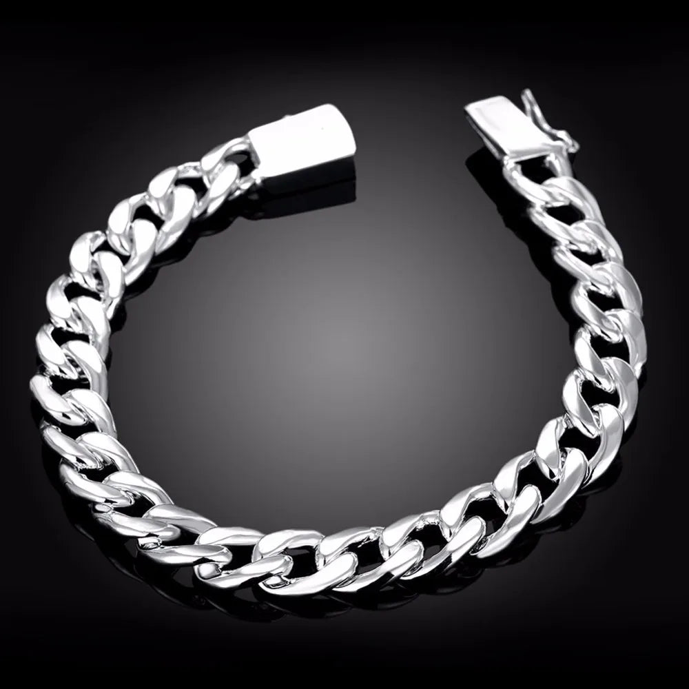 Lekani Men's Fine Jewelry 10mm Width 8'' 21cm Bracelet 925 stamp silver color Twisty Round Chains Cuff Bangles Bracelets