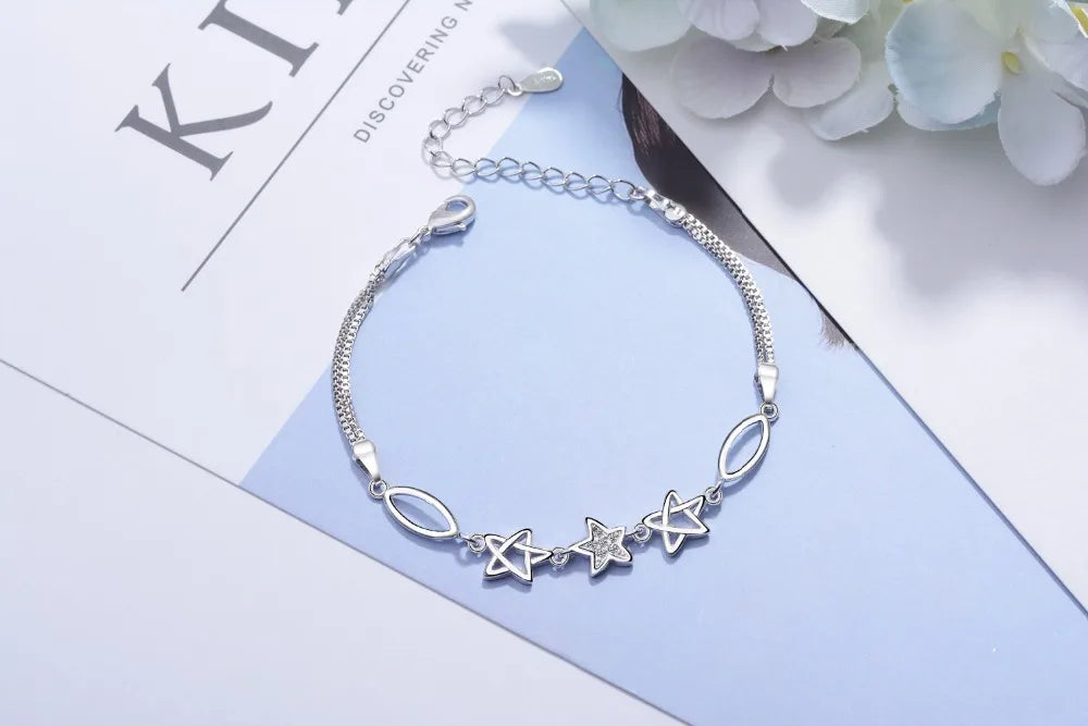 New Arrivals Real Pure 925 Sterling Silver Hexagram Magen David Star Bracelets For Women Pulsera De Plata Drop Shipping