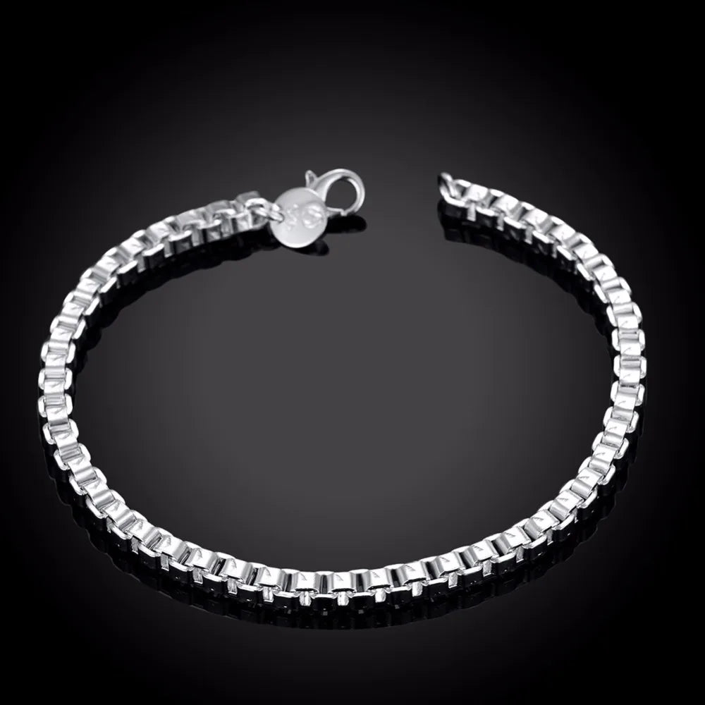 Lekani Men's Fine Jewelry 925 stamp silver color 4mm Box Chains 19cm Bracelet Bangle Pulseiras De Prata For Male Gift