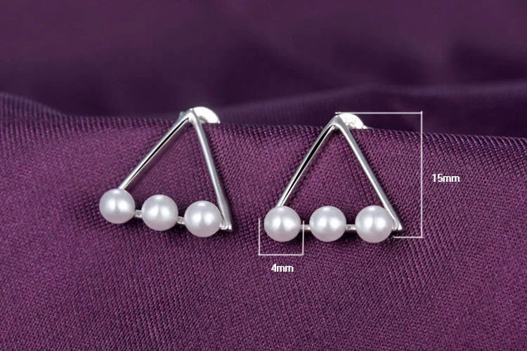 925 silver needle Pearl Earrings Simple Triangle Stud Earrings For Women Fine Jewelry Wholesale