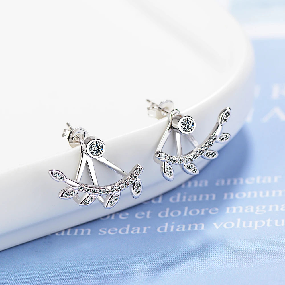 925 silver needle Sparkling Leaves Stud Earrings Clear Cz Women For Women Engagement Fine Jewelry Girls Gift