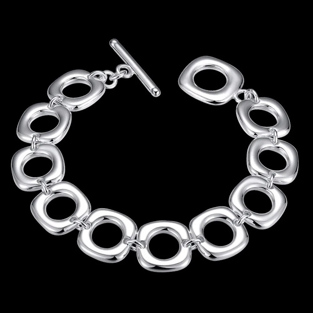 925 stamp silver color Bracelet Cuff For Women Wholesale Sterling Silver Fine Jewelry Square Chunky Chain Bracelet Mujer