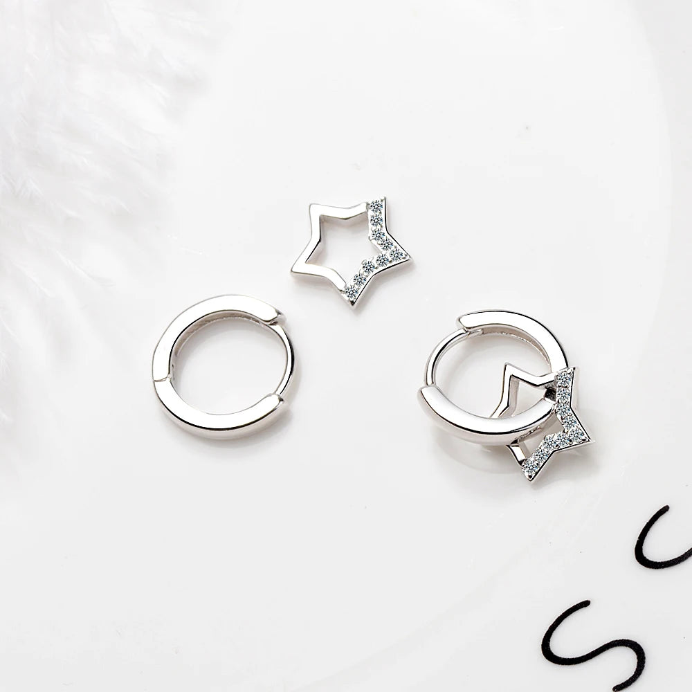 Real 925 Sterling Silver Hollow Star Hoop Earrings For Women Sterling-silver-jewelry Small Creole Earring Boucle D'oreille