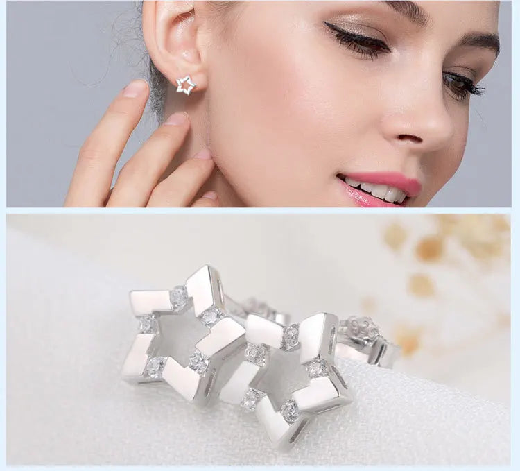 925 silver needle Stars Charm Aaa Cubic Zirconia Fashion Simple Stud Earrings For Women Delicate Minimalist Cute Jewelry