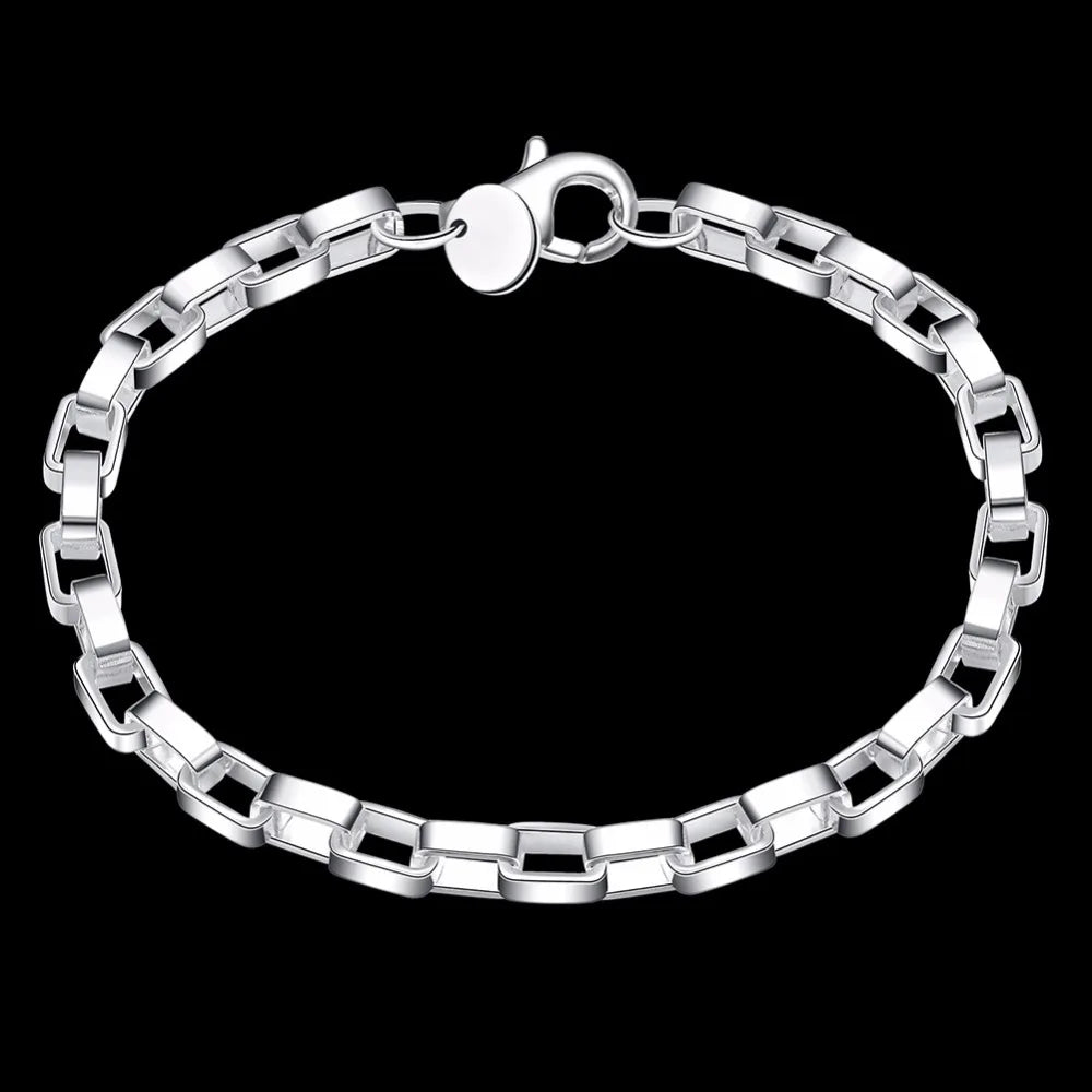 Lekani Men's Fine Jewelry 925 stamp silver color 5mm Box Chains 8'' 20cm Bracelet Bangle Bileklik De Prata Free Shipping