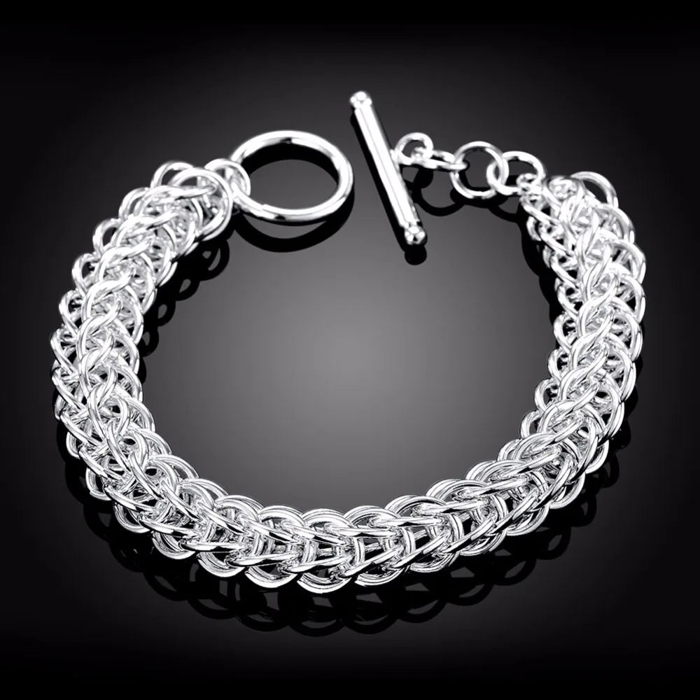 Lekani Men's Fine Jewelry 10mm 21cm Round Circles Link Chains 925 stamp silver color Bracelet Bangle Pulseras Male Holidays Gift