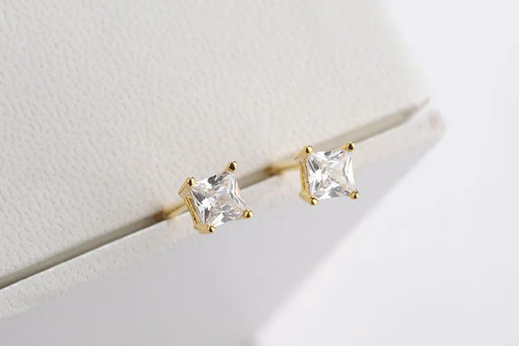 925 Sterling Sliver Tiny Zirconia Stud Earrings Women Dainty Square Small Stud Earrings Cute Mini Minimalist Earrings Girls