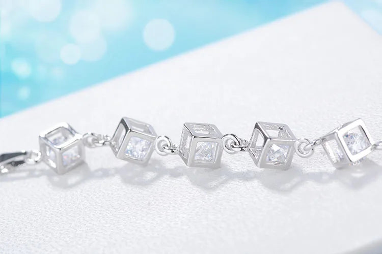 925 Sterling Silver Cube Box Bracelets & Bangles New Fashion Bracelet For Women Sterling-silver-jewelry