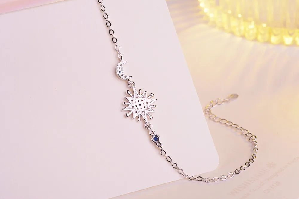 Hot Sale 925 Sterling Silver Micro Cz Moon Star Bracelet For Women Zirconia Fine Jewelry Pulseira S-b189