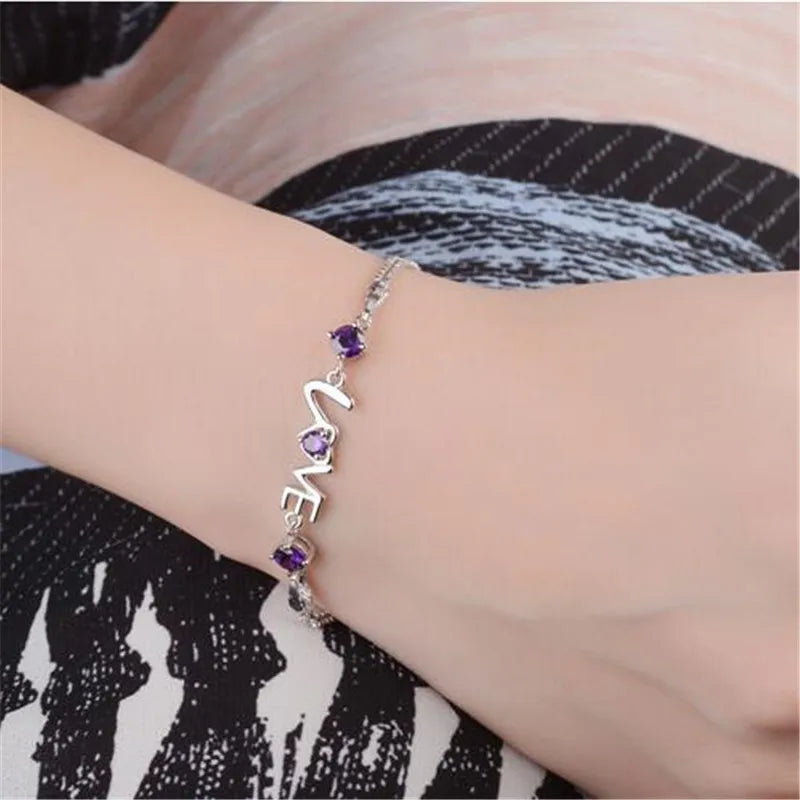 Heart Love Round Cubic Zirconia Double Layer Box Chain Bracelet Real 925 Sterling Silver Fine Jewelry For Women Party Gift