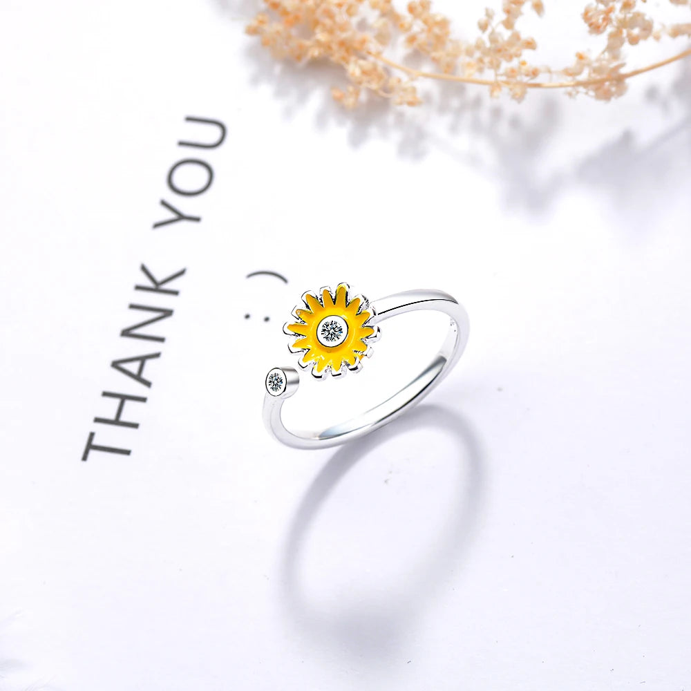 Wedding Rings Anillos 100% 925 Sterling Rings For Women Sunflower Design Vintage Thai Jewelry Open Ring For Lover Best Gift