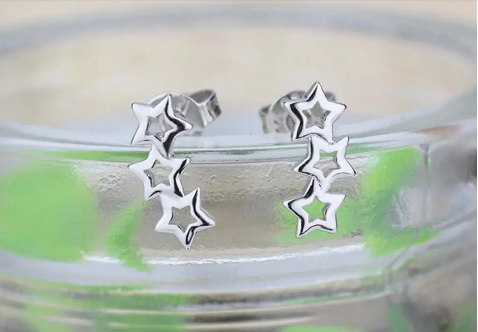 925 silver needle Hollow Star Zirconia Stud Earrings Simple Fine Jewelry For Women Boucle D'oreille S-e151