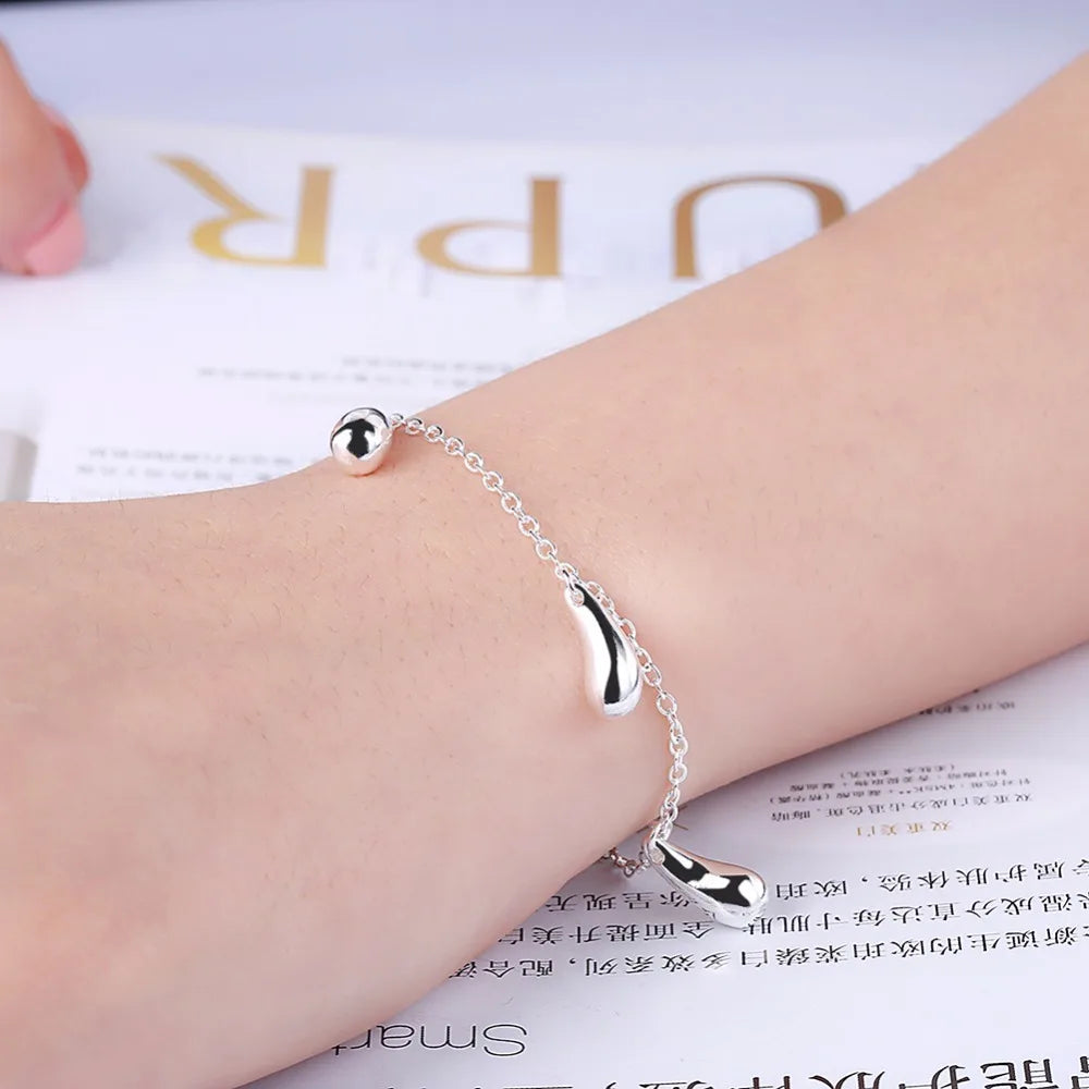 Classic Minimalist Crystal Water Drop Bracelet For Women Wedding Party Charm 925 Sterling Silver Fine Jewelry  Gift