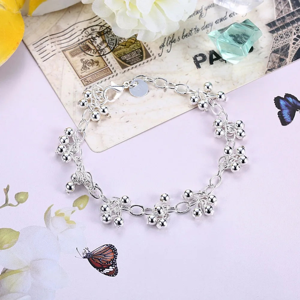 Lekani  New Arrival 925 stamp silver color Bracelet Wedding Fine Jewelry Accessories Silver Light Grape Ball Bracelets Bangle