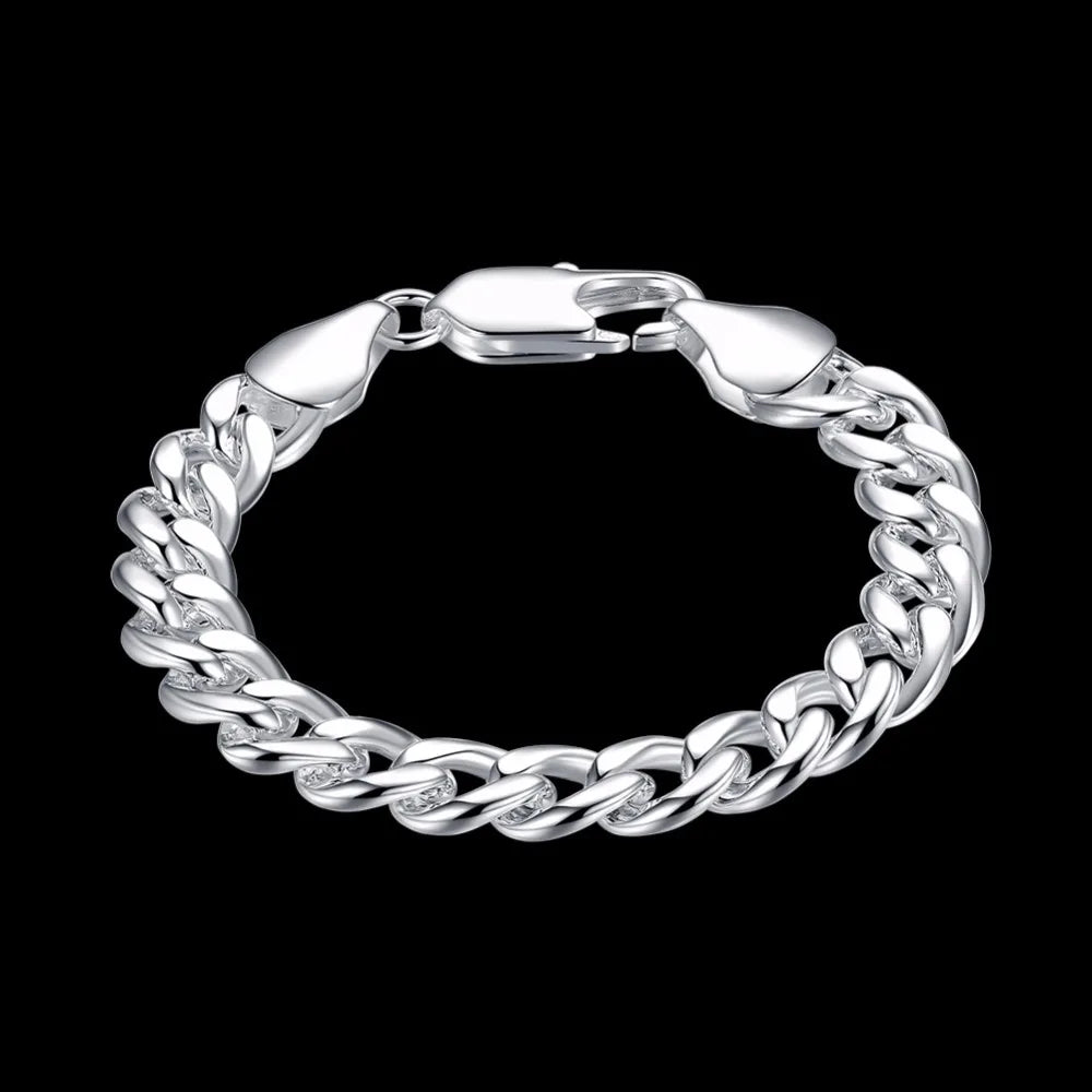 Men's Fine Jewelry 925 stamp silver color 10mm Sideways Link Chains 20.5cm Bracelets Bangles Pulseiras De Prata Male Bijoux