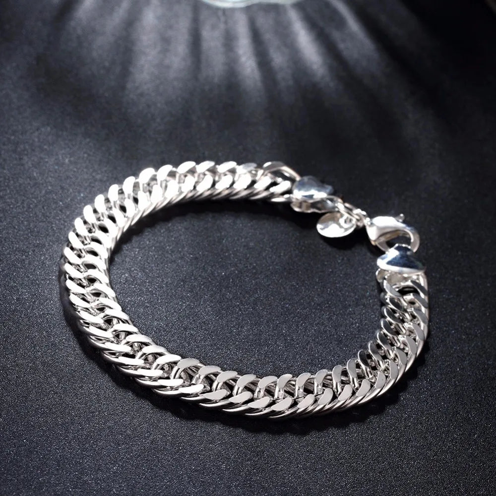 Men's Fine Jewelry 10mm Wide 8'' 20cm Bracelet 925 stamp silver color Charm Link Chain Bracelet & Bangle Pulseiras De Prata