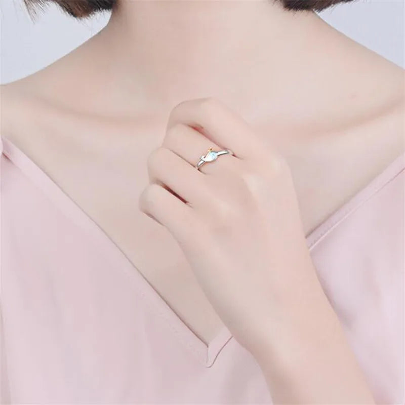 Original Exquisite Popular Beautiful Fashion 925 Sterling Silver Jewelry Blue Whale Dolphin Crystal Opening Rings