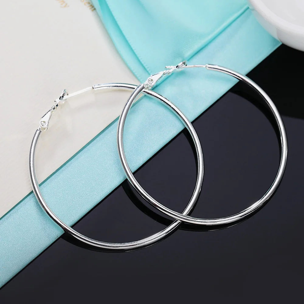 60mm Big Earrings Hoop Real 925 Sterling Silver Hoop Earrings For Women Girls Genuine Silver 925 Guarantee Antiallergic Jewelery