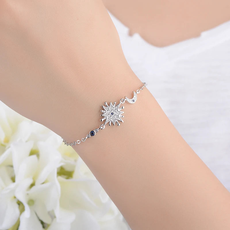 Hot Sale 925 Sterling Silver Micro Cz Moon Star Bracelet For Women Zirconia Fine Jewelry Pulseira S-b189