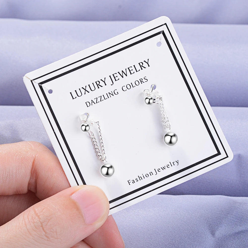 925 silver needle Round Bead Pendant Ear Line Chain Long Earrings For Women Long Tassel Elegant Minimalist Jewelry Gift