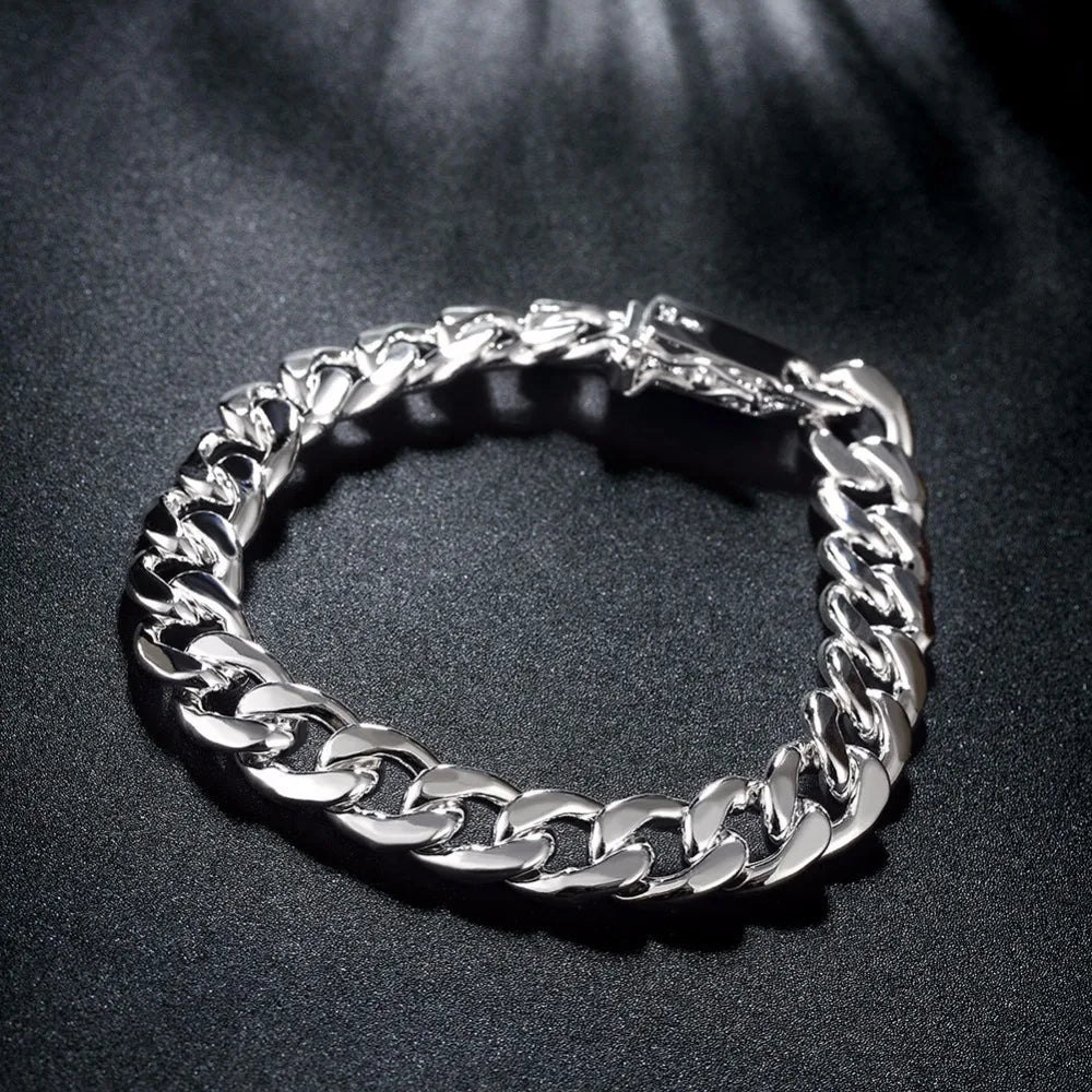 Lekani Men's Fine Jewelry 10mm Width 8'' 21cm Bracelet 925 stamp silver color Twisty Round Chains Cuff Bangles Bracelets