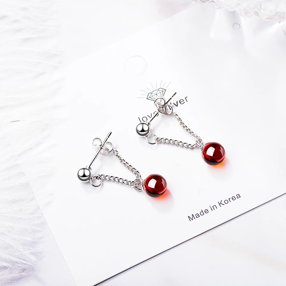 New Simple Fashion 925 Sterling Silver Red/pink Beads Tassel Earrings For Women Girl Gift Pendientes Brincos