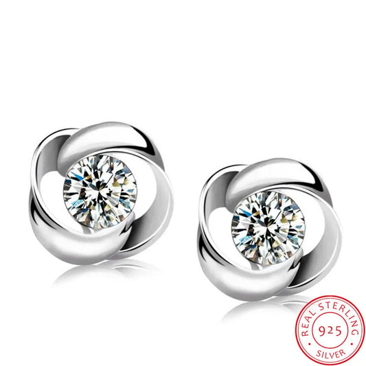 New Silver Jewelry Women's 925 Sterling Silver Stud Earrings Round Zirconia Earrings Stud Earring Charm Silver Earrings Bijoux