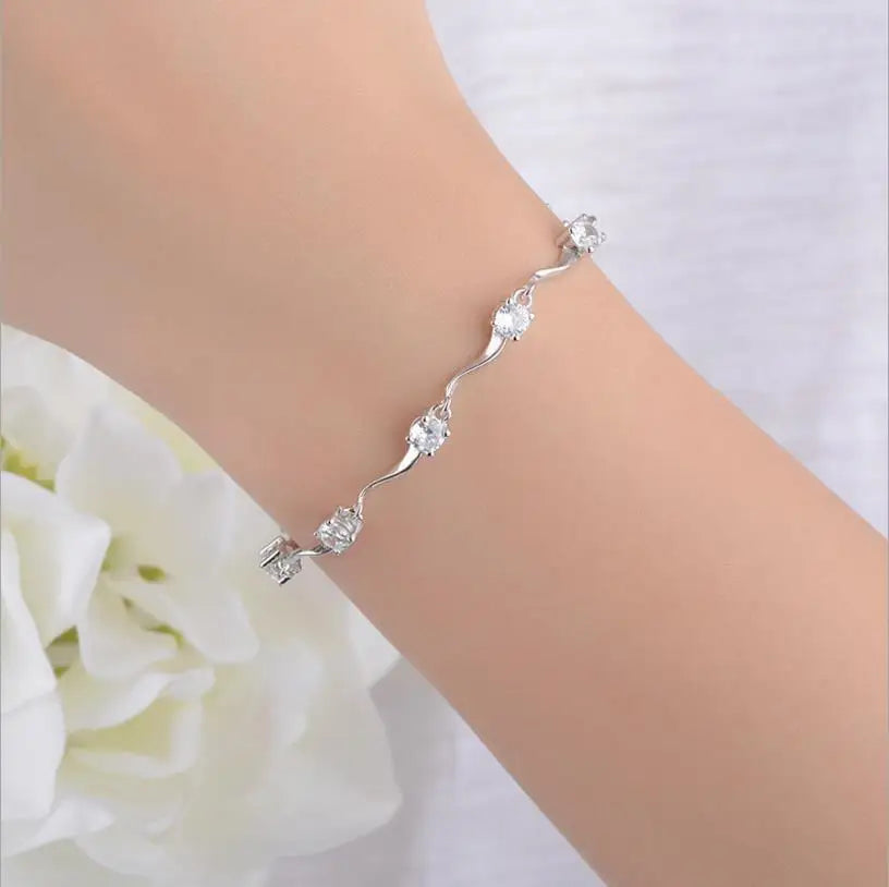 Hot Sale Women 925 Sterling Silver Bracelets Jewelry Charm Female Crystal Stones Lady Lovers Christmas Gift Bijou