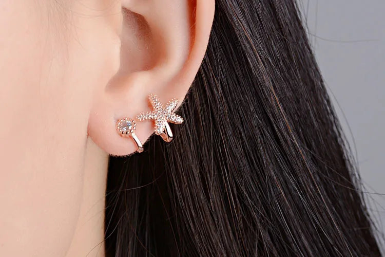 1pcs Fashion Women 925 Sterling Silver Star Ear Cuff Micro Pave Cz Zirconia No Hole Small Sized Girl Clip Earring Cuff Korean