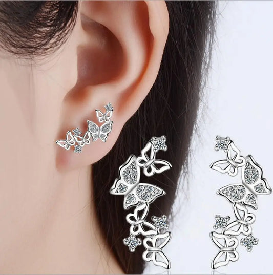 925 stamp silver color Jewelry Hot Sale Korean Bow Tie Zircon Earrings For Women Pendientes Oorbellen Brincos S-e355