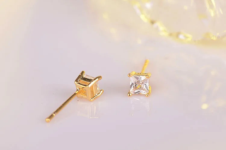 925 Sterling Sliver Tiny Zirconia Stud Earrings Women Dainty Square Small Stud Earrings Cute Mini Minimalist Earrings Girls