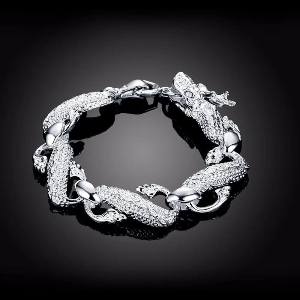 Classic Chinese Dragon Bracelet&bangle For Men 925 stamp silver color Fine Jewelry Wholesale Aaa Quality Bracelet Pulseira Male