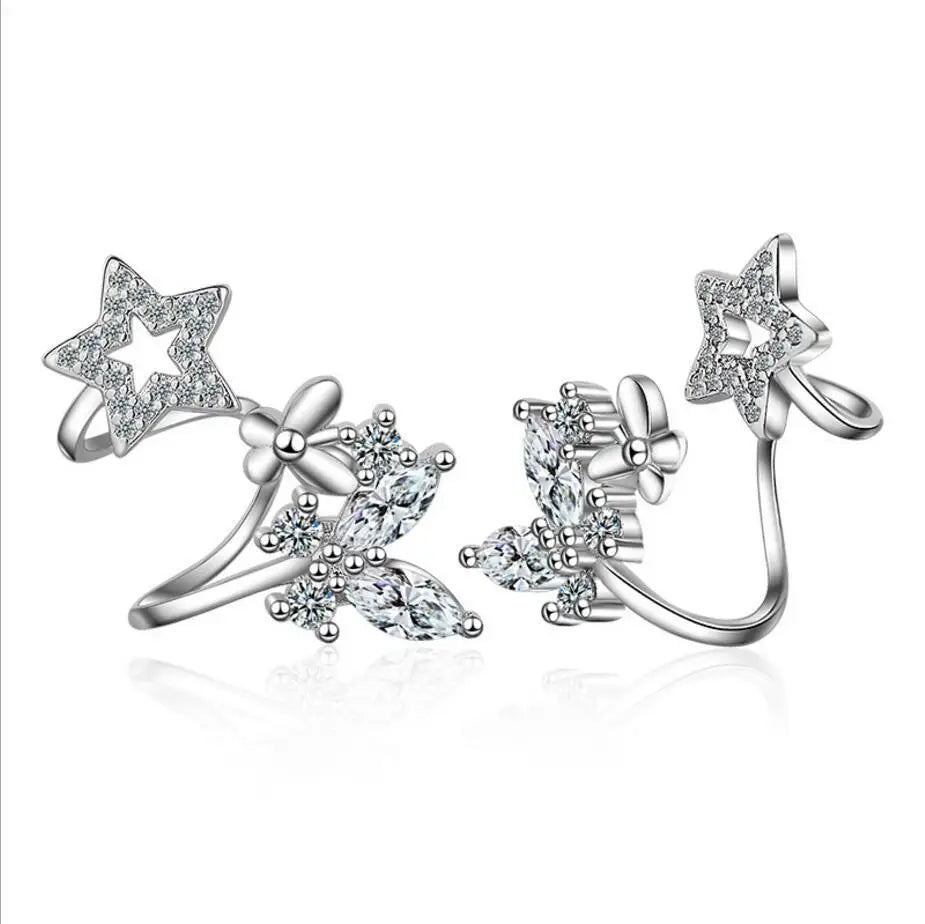 925 Sterling Silver Butterfly Star Cz Zirconia Stud Earring For Women Pendientes Oorbellen Boucle D'oreille Brincos Gift S-e331