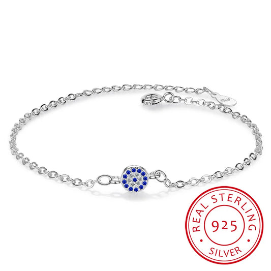 Luxury 925 Sterling Silver Bracelets Cz Crystal Charms Bracelet Blue Enamel Lucky Eye Beads Bracelet For Women Turkey Jewelry