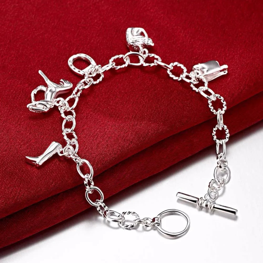 Lekani  Latest Style 925 stamp silver color Link Chain Horse Bracelet Horseshoe Charms Bracelets For Women Fine Jewelry