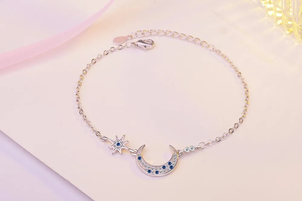 Hot Star Moon Style Women Bracelet Charm 925 Sterling Silver Bangle New Fashion Armband Accessory Ts Bride Wedding