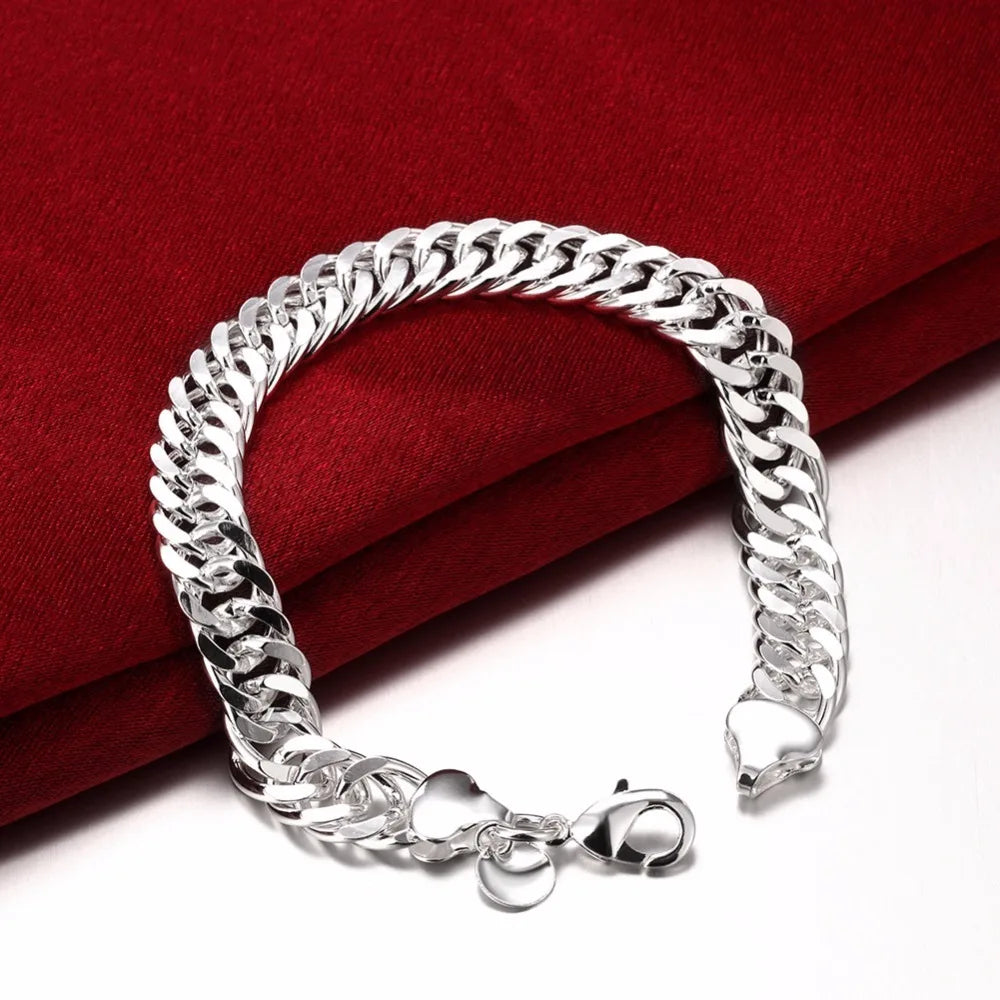 Men's Fine Jewelry 10mm Wide 8'' 20cm Bracelet 925 stamp silver color Charm Link Chain Bracelet & Bangle Pulseiras De Prata