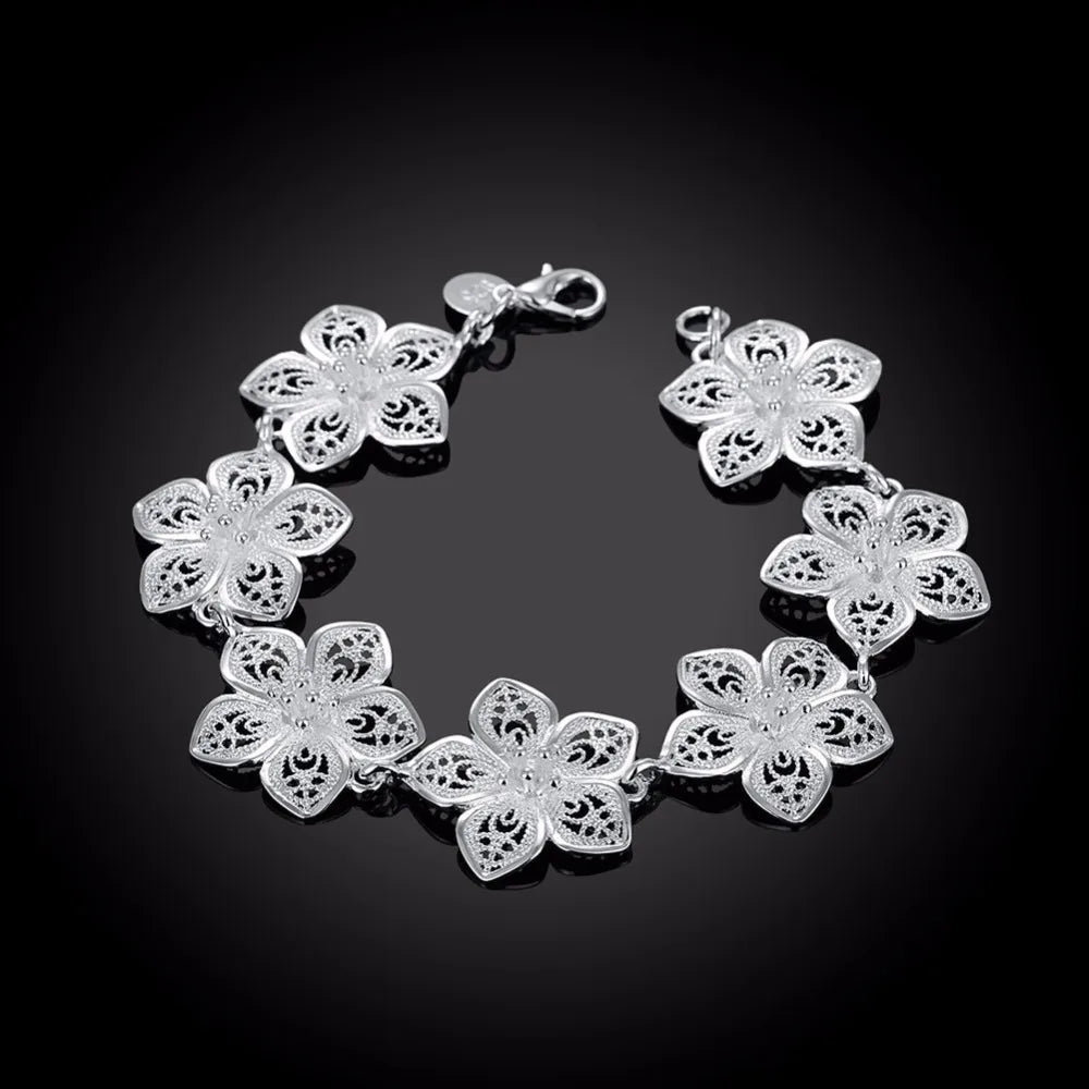 Lekani Hot Sale 925 stamp silver color Plum Bracelet Beautiful Flowers For Women Classic High- Quality Fine Jewelry