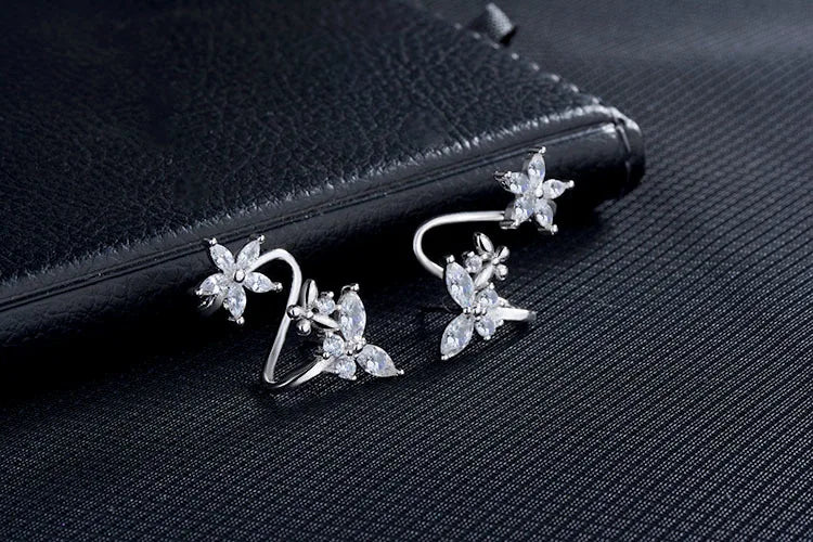 925 Sterling Silver Butterfly Shiny Cz Zircon Stud Earrings For Women Pendientes Oorbellen Boucle D'oreille Gift S-e327