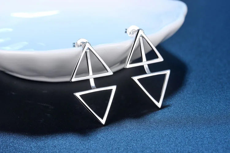 925 Sterling Silver Earrings For Women Personality Triangle Stud Earrings Oorbellen Boucle D'oreille Fine Jewelry S-e508