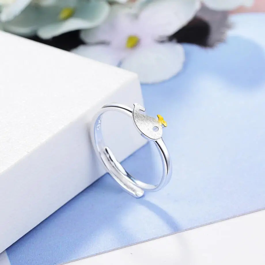 2019 100% 925 Real Sterling Silver Cute 925 Whale With Cz Cocktail Ring Sizable 6 7 8 Women Girl Fine Silver Jewelry Az05