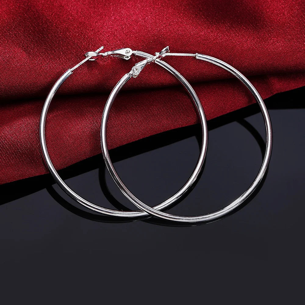 60mm Big Earrings Hoop Real 925 Sterling Silver Hoop Earrings For Women Girls Genuine Silver 925 Guarantee Antiallergic Jewelery