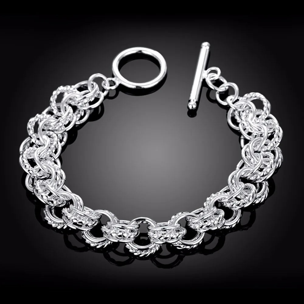 Lekani 925 stamp silver color Circles Bracelet & Bangles For Woman Rhinestones Paved Double Layer Round Female Bracelets